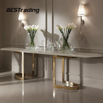 China Villa Corridor Environmental Modern Luxury Stainless Steel Marble Top Console Table for sale