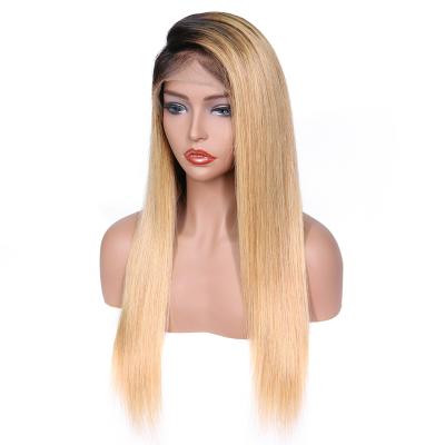 China 200% Blonde Roots Ombre Wave Lace Wig 613 Long Front Glueless Dark Straight Virgin Brazilian Silky Straight Full Hair Wig for sale