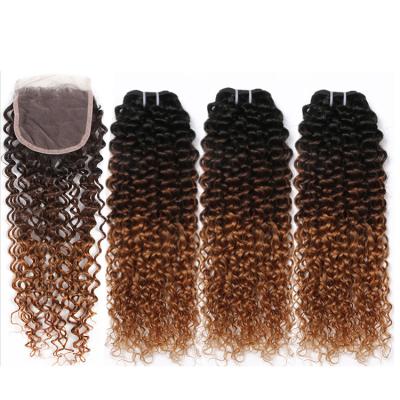 China Kinky Curl 1B 4 30 Bundles Virgin Brazilian Remy Human Hair 3 Bundles Curly Hair With 4*4 Lace Closure for sale