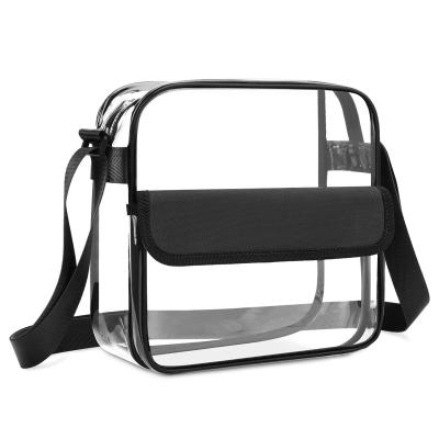 China Fashion Multifunctional High Quality Stadium Approved PVC Clear Cross - Body Messenger Shoulder Bag With Pocket Convenient Adjustable Strap for sale