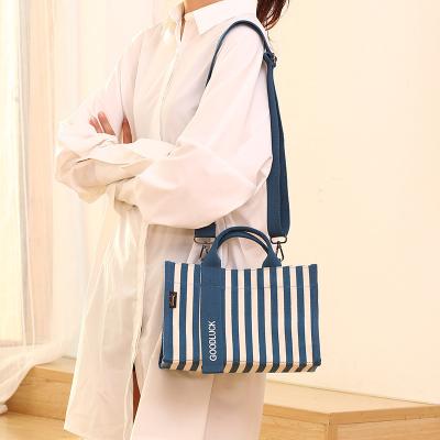 China New Style Multifunctional In Spring And Summer Literary Striped Canvas Tote For Ladies Cotton Beach Shoulder Bag for sale