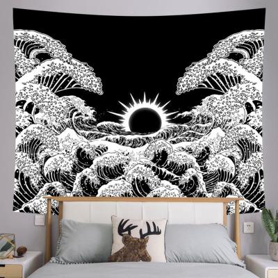 China CLASSIC Factory Customized Sun and Burning Black White Mystical Moon Tapestry Star Tapestry Mountain Moon Polyester Tapestry for sale