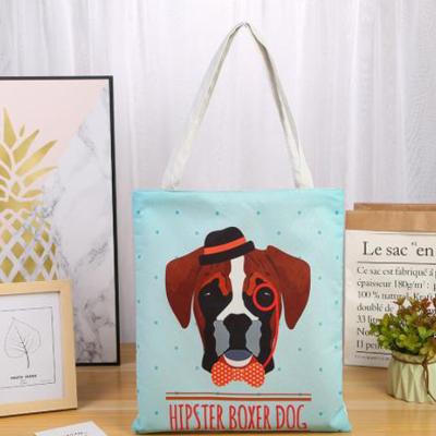 China Plain Cotton Folding Tote Bags Canvas Ladies Cotton Beach Bag Custom Made Wholesale Eco-Friendly Logo Animal Dog Printed Reusable for sale