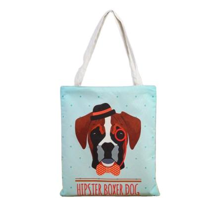 China Plain Cotton Folding Tote Bags Custom Eco-friendly Girls Cotton Beach Bag Canvas Ladies Wholesale Logo Animal Dog Printed Travel for sale