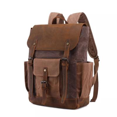 China Crazy genuine leather rucksack camping rucksack waterproof vintage waxed horse leather backpack canvas rucksack for sale