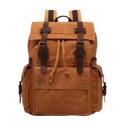 China Large Capacity Waterproof Waxed Canvas Outdoor Outgoing Camping Hiking Waterproof Backpack Shoulder Backpack Shoulder Bag for sale