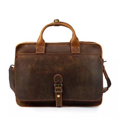 China Vintage YD-8132 Genuine Leather Messenger Bag Laptop Bag Waterproof First Cow Leather Briefcase For Men for sale