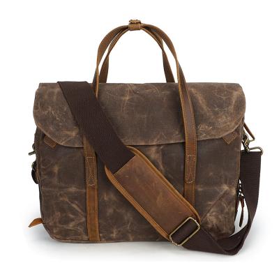 China YD-3285-1 Retro Handbag Waterproof Waxed Canvas With Leather Briefcase Laptop Messenger Bag for sale