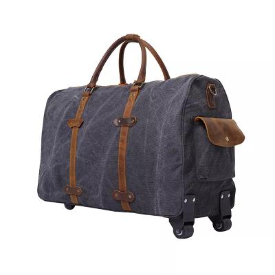 China Wholesale Custom Foldable Trolley Bag 2023 Logo Designer Leather Rolling Wheels Trolley Luggage Men Canvas Travel Duffel Bag for sale