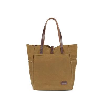 China High Quality Lady Women Ladies Canvas Leather Waxed Luxury Handbags Vintage Tote Shoulder Bag Vegetable Tan for sale