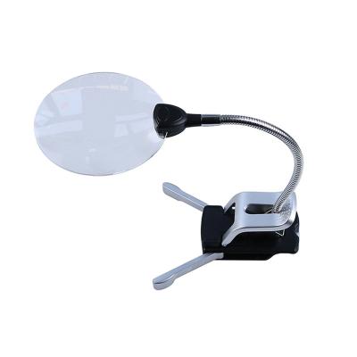 China LED Glass Light Clip Type Desktop Dual Function Reading and Maintenance Magnifying Lens Handheld Magnifier for sale