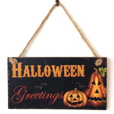 China Europe Halloween Welcome Sign Trick or Treat Plaque Hanging Wooden Board Customized Halloween Decorations for sale