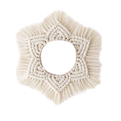 China Wall Hanging Bohemian Mirror with Macrame Fringe Round Rattan Mirror Woven Decorative for Walls Decor for sale