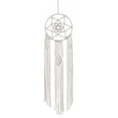 China Boho Bohemian Macrame Woven Circle for Crochet Dreamcatcher Circle with Long Tassel - White Handmade Dreamcatcher Cotton Rope Catcher Home Decor for sale