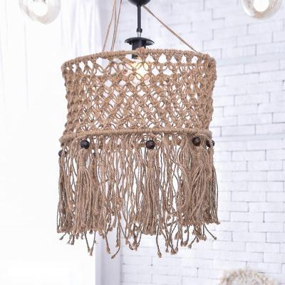 China Macrame Lampshade Blanket Cotton Bohemian Handwoven Pendant Light Rope Woven Lampshade Decorate Bedroom and Living Room for sale