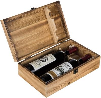 China Europe Shriko 2 Bottle Vintage Wooden Wine Box Business Gift Box Antique Style Wine Gift Box With Handle For Home Decoration for sale