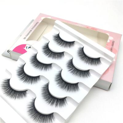 China Long Natural Faux Mink Lashes 5 Pairs Synthetic False Eyelash Silk Lashes Wholesale for sale