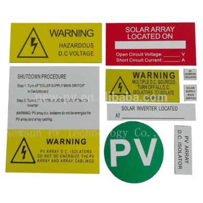 China Factory direct 3M+ABS solar system dual color panel warning label for solar warning label kit for sale