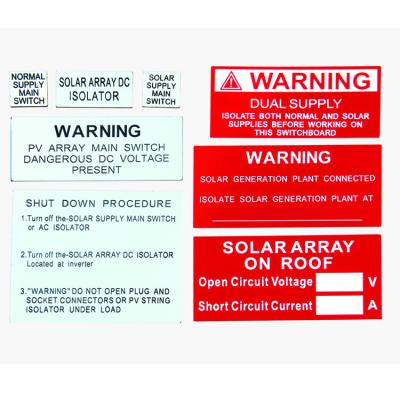 China Manufacturers Waterproof Popular Custom Colorful Self Adhesive Label Photovoltaic Solar Caution Label Kit for sale