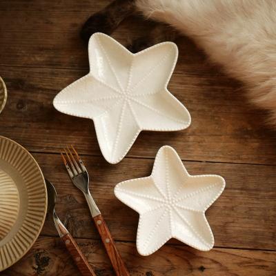 China Sustainable Factory Wholesale White Enamel Camping Serving Dish With Ocean Shaped Dish Set for sale