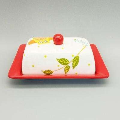 China Custom Viable Dolomite Bottom Dish Butter Dish Porcelain Butter Dish Keeper Cheesecake Logo Ceramic Butter Container for sale