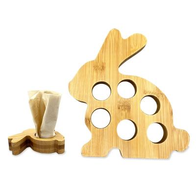 China 2022 Table Sustainable Bamboo Organizer Storage Tissue Box Wooden Napkin Holder Rabbit Shape for sale