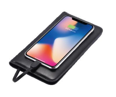 China With 2021 Custom USB PU Leather Wallet Charger Power Bank Business Card Portable Wireless Wallet For Men Apple Fashion Black Cover for sale