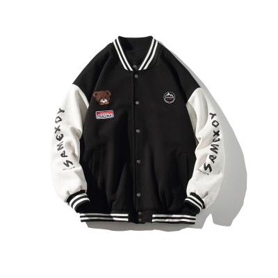 China American Retro Contrast Baseball Jacket Bear Print Quilted Varsity Uniform Jacket Custom Made Viable Wholesale for sale