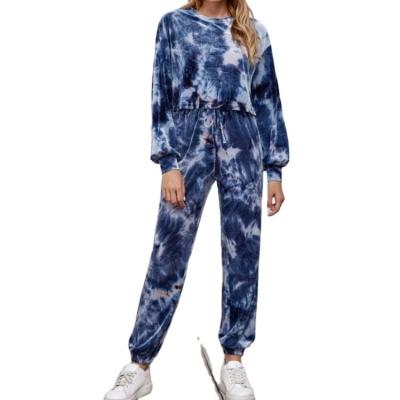 China Custom Fashion QUICK DRY Tracksuits 2 Piece Tie Dye Velvet Tops And Ribbed Velvet Pants Pave Tracksuits For Ladies for sale