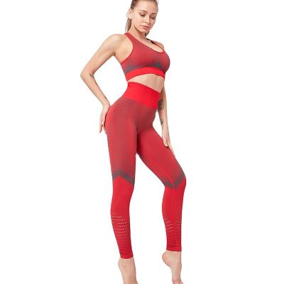 China Breathable Wholesales Women's Set of Yoga Fitness Waist Gather Sports Bra High Elastic Breathable Pants and Bra Set for sale