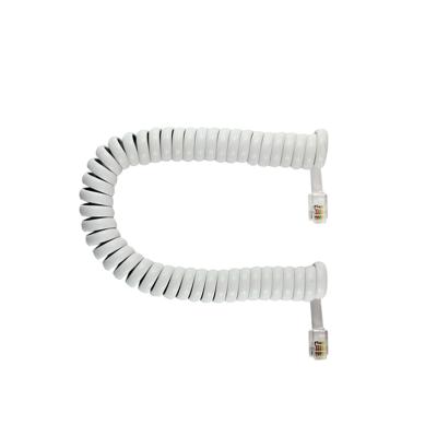 China White Copper 1M Male Plug Telephone RJ9 4P4C Patch Cord Spiral RJ9 Cable for sale