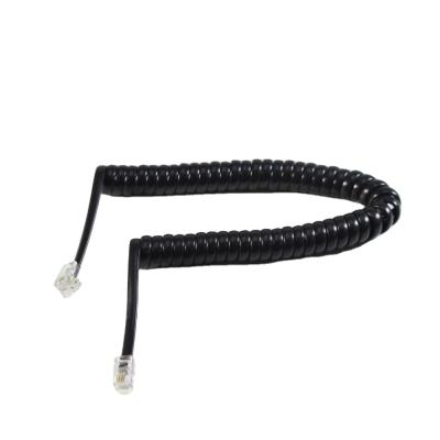 China Telecommunication RJ11 Black 4P4C 24awg Spring Coiled Spiral Telephone Handset Cable Wire for sale