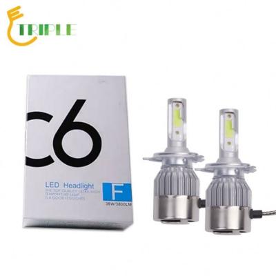 China Hotselling Aluminum Led Car Headlight H1 H3 H4 H7 COB C6 Led Headlight for sale