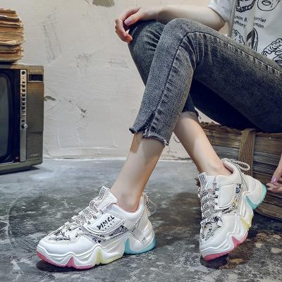 China 2021 Trend Fashion Women Running Shoes Chunky Platform Sneakers Rainbow Breathable Lace Up Women Mesh Sport Shoes for sale