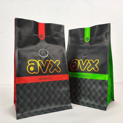 China Custom Soft Packaging Paper Bags Coffee Bean Bags Resealable Flat Bottom Brown Paper Bags Moisture Proof With Zip Lock One Way Valve for sale