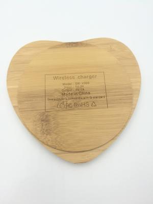 China Dual USB Bamboo Heart Shape 10W fast Charging Portable Wireless Charger 9V 2-3A for sale