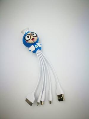 China Customized PVC Cartoon 1 to 4 USB Cable for Iphone/Android/Type C Mobile Phone for sale