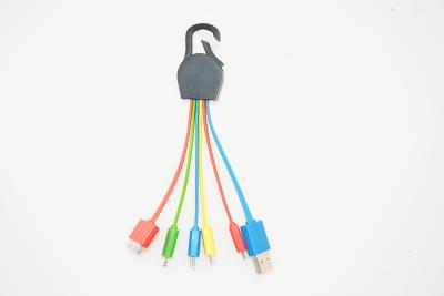 China Colorful 1 USB to 4 outputs ABS Cable for Mobile Phone Charging with Carabiner for sale