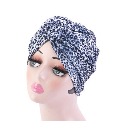 China Multifunctional Hot Sale Headband Knot Women's African Leopard Print Turban Hat For Ladies Pre Tied Turban Headwrap for sale