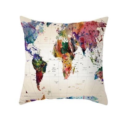 China Anti-Static Colorful World Map Print Pattern Pillow Cases Home Decorative Tile Cases Cushion Cover 18 x 18 Inches for sale