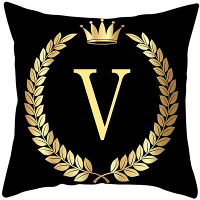 China Anti-Static Black Gold 26 English Letters Floral Decorative Tile Covers Pillow Cases Soft Cushion Cover Pillow Protectors for sale