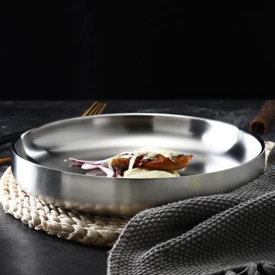 China Sustainable Japanese Style Household 304 Stainless Steel Food Serving Dish Silver Round Plates Restaurant for sale