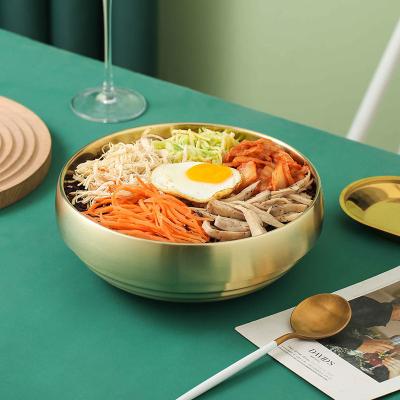 China Viable Korean Ramen Customized Large Stainless Steel Gold Double Wall Fruit Salad Metal Serving Mixing Bowl for sale