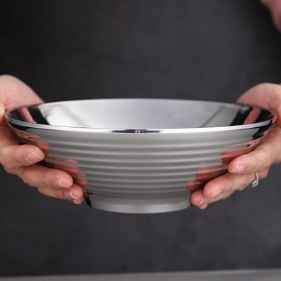 China Household Stainless Steel Double-Layer Soup Round Ramen Bowl Viable Mixing Noodle Restaurant for sale