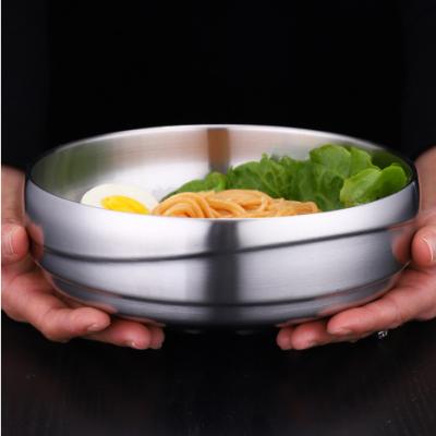 China Sustainable Korean Style Catering Restaurant Tableware Double Stainless Steel Noodle Serving Bowls for sale