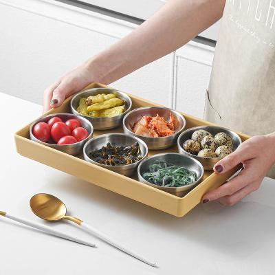 China Sustainable Korean Style Dish Combination Stainless Steel Sauce Serving Snack Dried Fruit Dish Dishes Set With Tray for sale