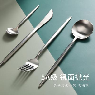 China Family Gold Steak Knife Style Stainless Steel Dinnerware Steak Dessert Spoon Three Knife and Fork Sets Viable European and Western for sale