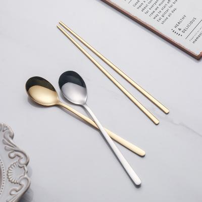 China Sustainable Korean Custom Food Sushi Rotisserie Dinnerware Stainless Steel Spoon Chopsticks Set Flatware Sets Metal All-Season for sale