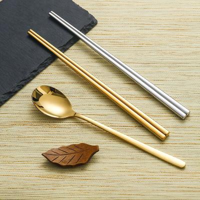 China Sustainable Korean Rotisserie Dinnerware Golden Food Spoon Sets Stainless Steel Flat Chopsticks Solid Flatware Sets Metal All-season for sale