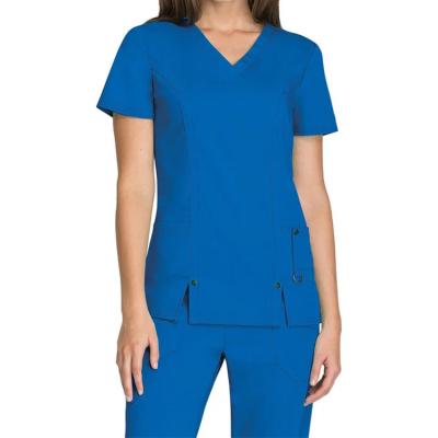 China Hospital Workwear 2021 Professionals High V Neck Scrub Top Scrub Uniform Sets With Private Label Up Plus Size For Women for sale